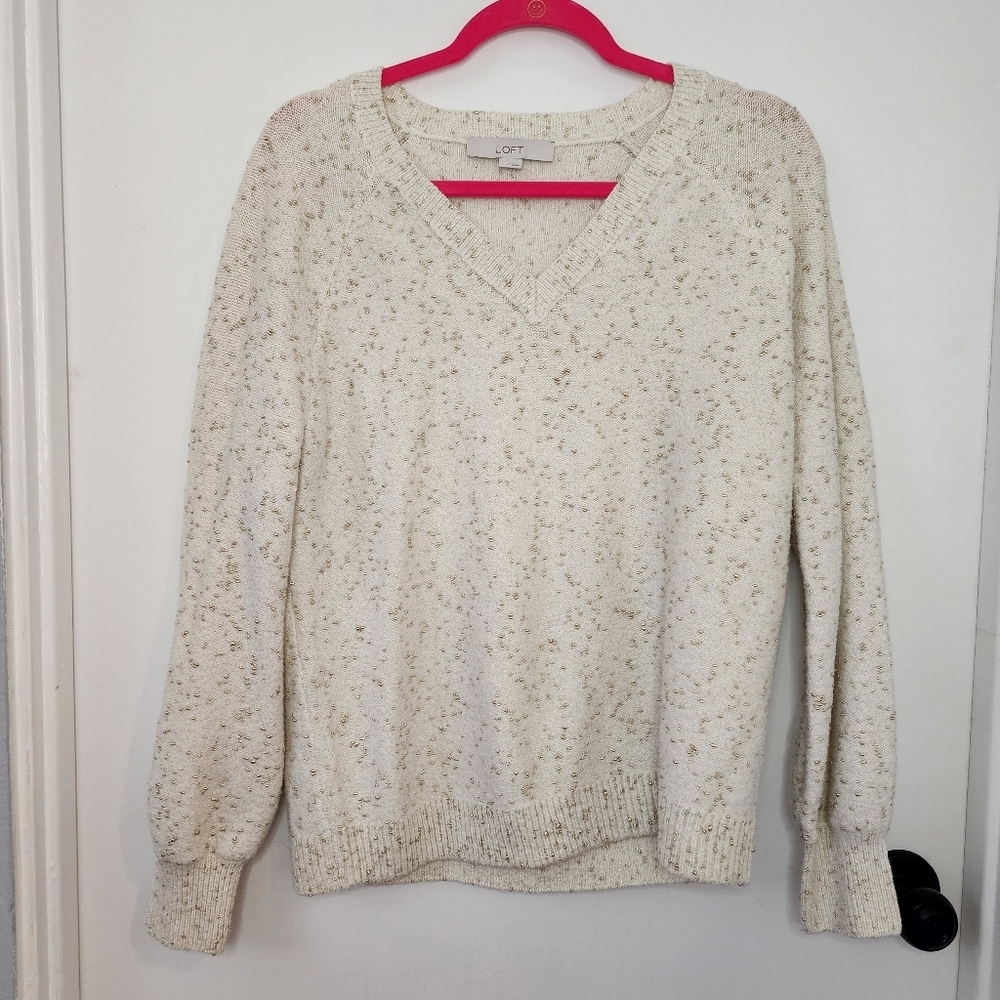 Loft Off White Speckled Gold  Knit Sweater